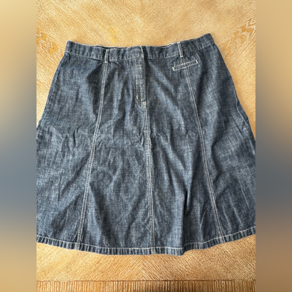 LL Bean Blue Denim A-line Mid Calf Skirt Sz 20R Waist 36” Length 24” 100% Cotton